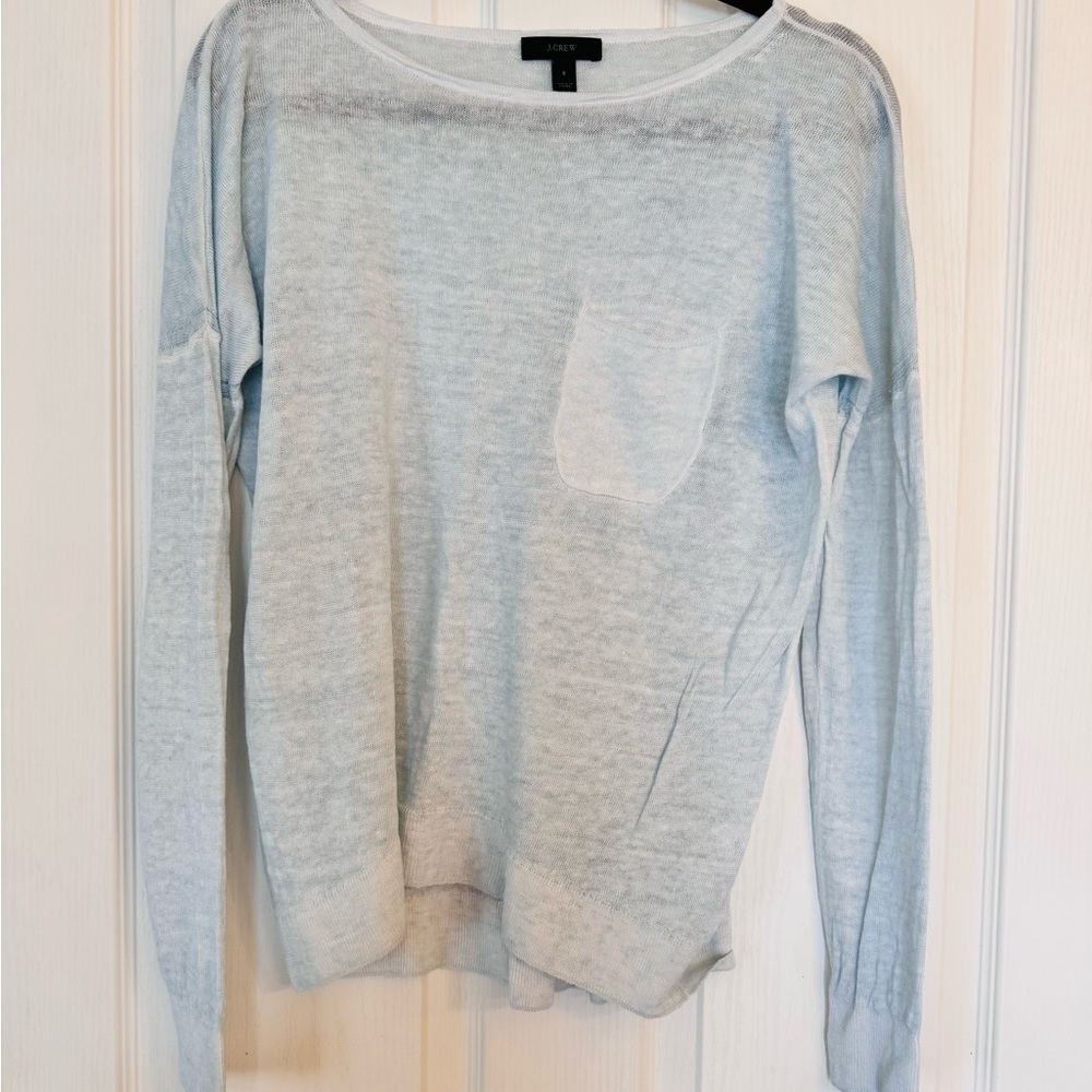 J. Crew Pale Blue Scoop Neck Linen Lightweight Pocket Sweater Size Small